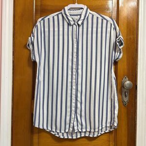 BeachLunchLounge Blue White Striped Button Down Shirt Women’s Small